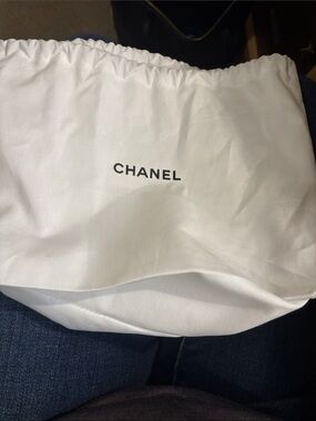 CHANEL White and Black Logo Drawstring Dust Bag